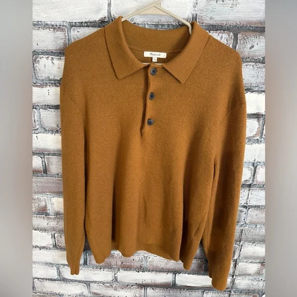 Madewell Men's Polo Sweater in Camel Brown - Picture 2 of 15